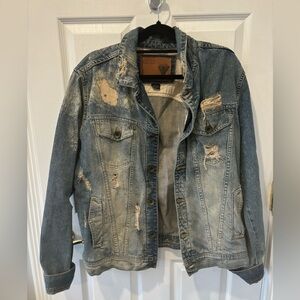 Guess Men's Light Blue Distressed Denim Jacket